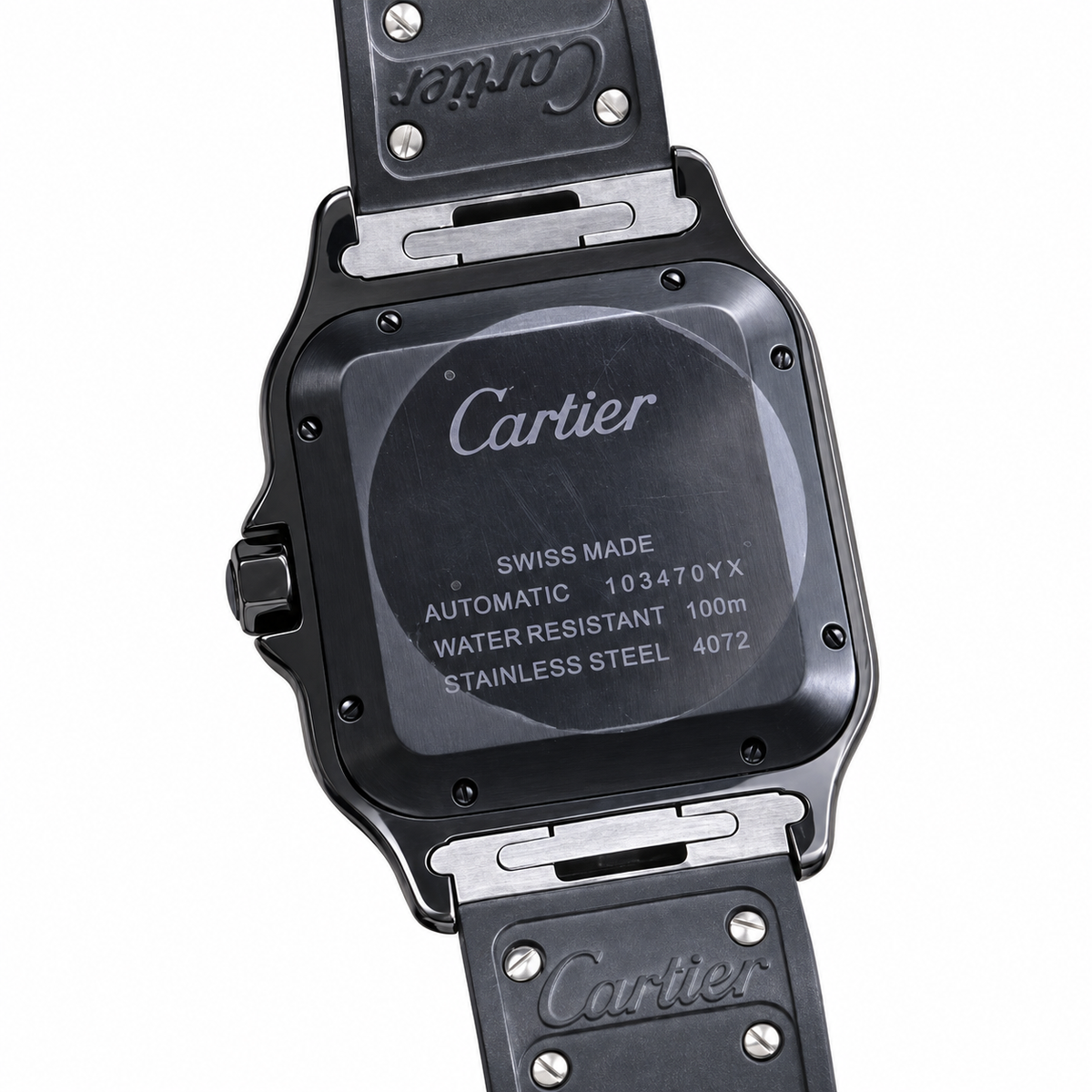 Cartier Santos de Cartier Large All-Black ADLC Coated Black Dial Rubber Strap Watch