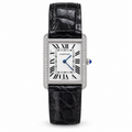Cartier Tank Solo Large Stainless Steel Diamond Bezel White Dial Black Alligator Strap Watch