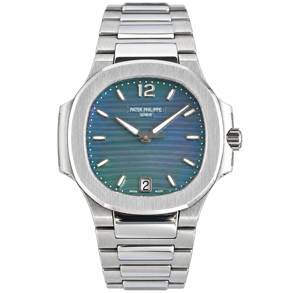 Patek Philippe Nautilus Ladies Stainless Steel Blue Green MOP Dial Date Steel Bracelet 40mm