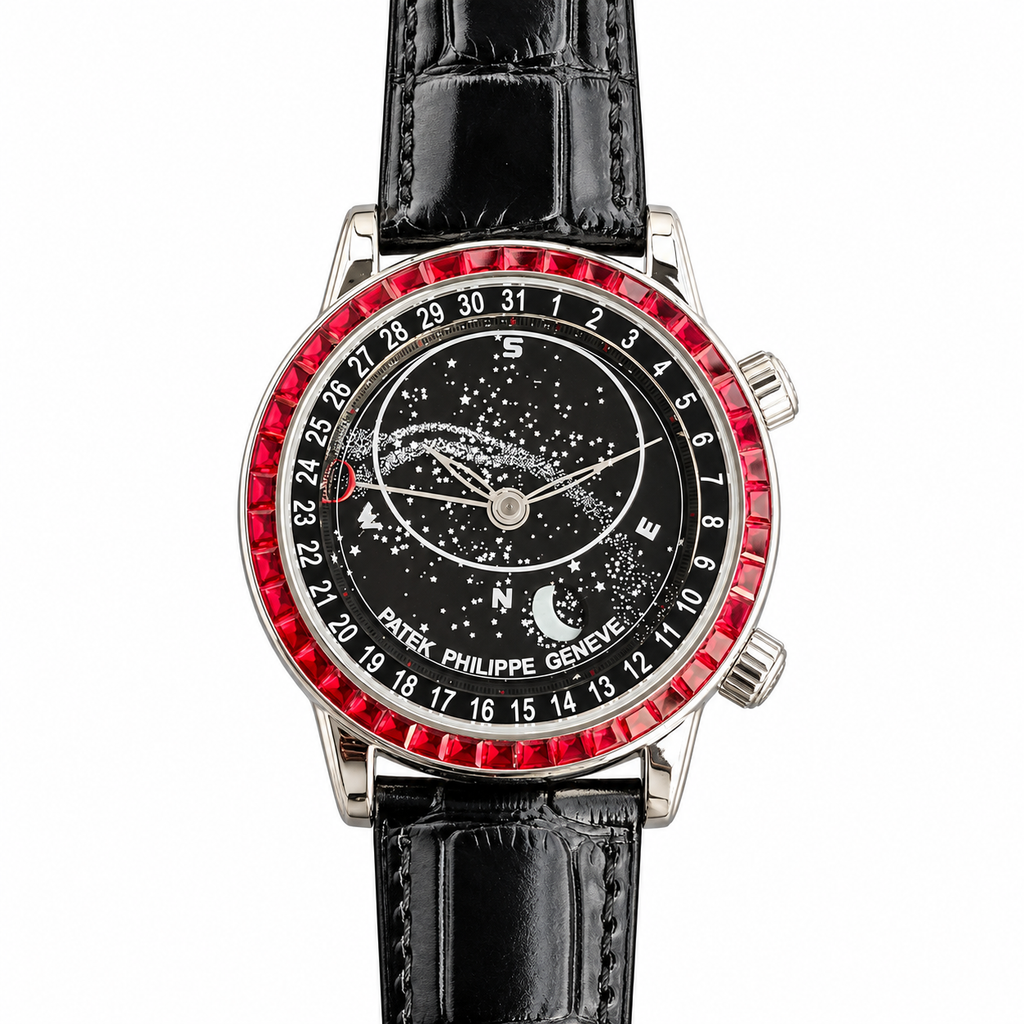 Patek Philippe Celestial White Gold Ruby Bezel Black Star Dial Moon Phase 44mm