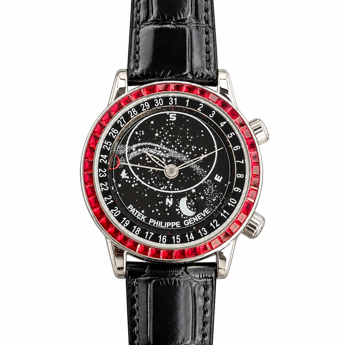 Patek Philippe Celestial White Gold Ruby Bezel Black Star Dial Moon Phase 44mm