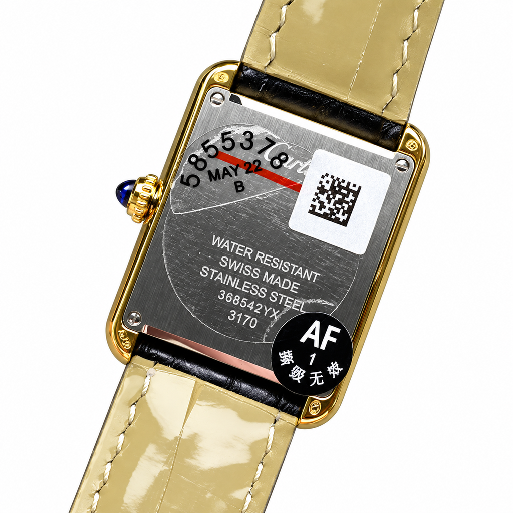 Cartier Tank Must Yellow Gold White Dial Black Alligator Strap Watch
