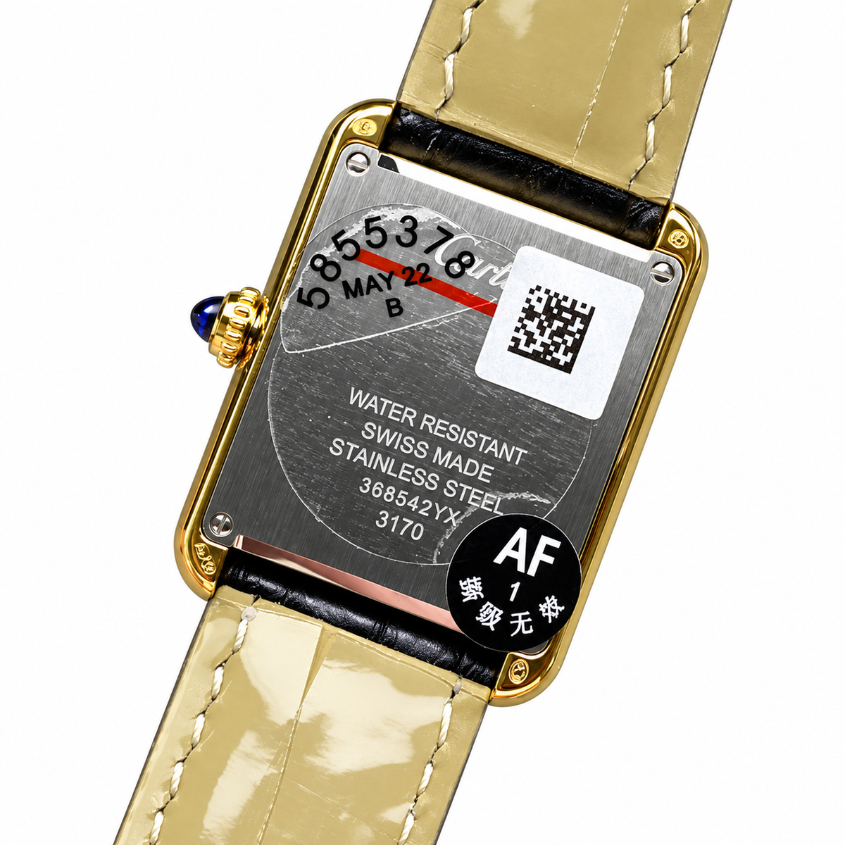 Cartier Tank Must Yellow Gold White Dial Black Alligator Strap Watch