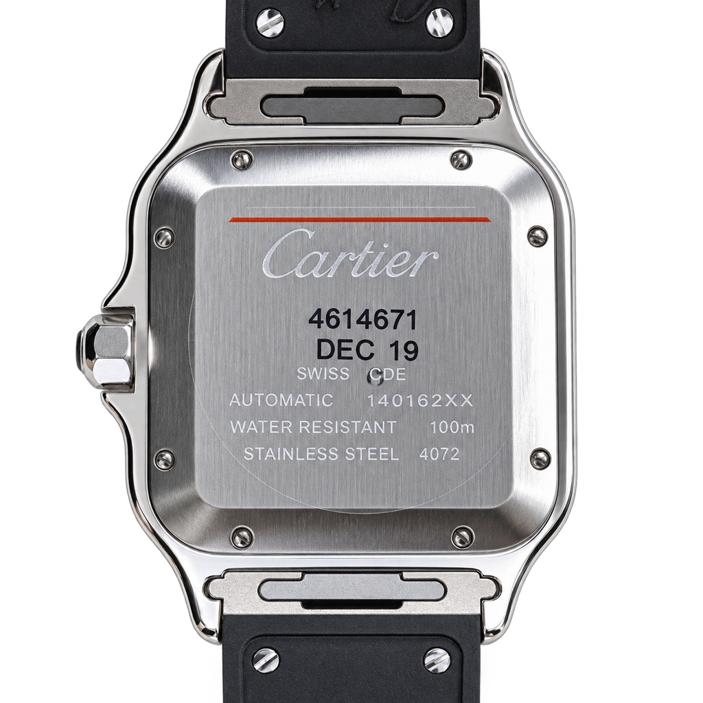 Cartier Santos de Cartier Large Steel & Black PVD Grey Dial Black Rubber Strap Automatic Watch