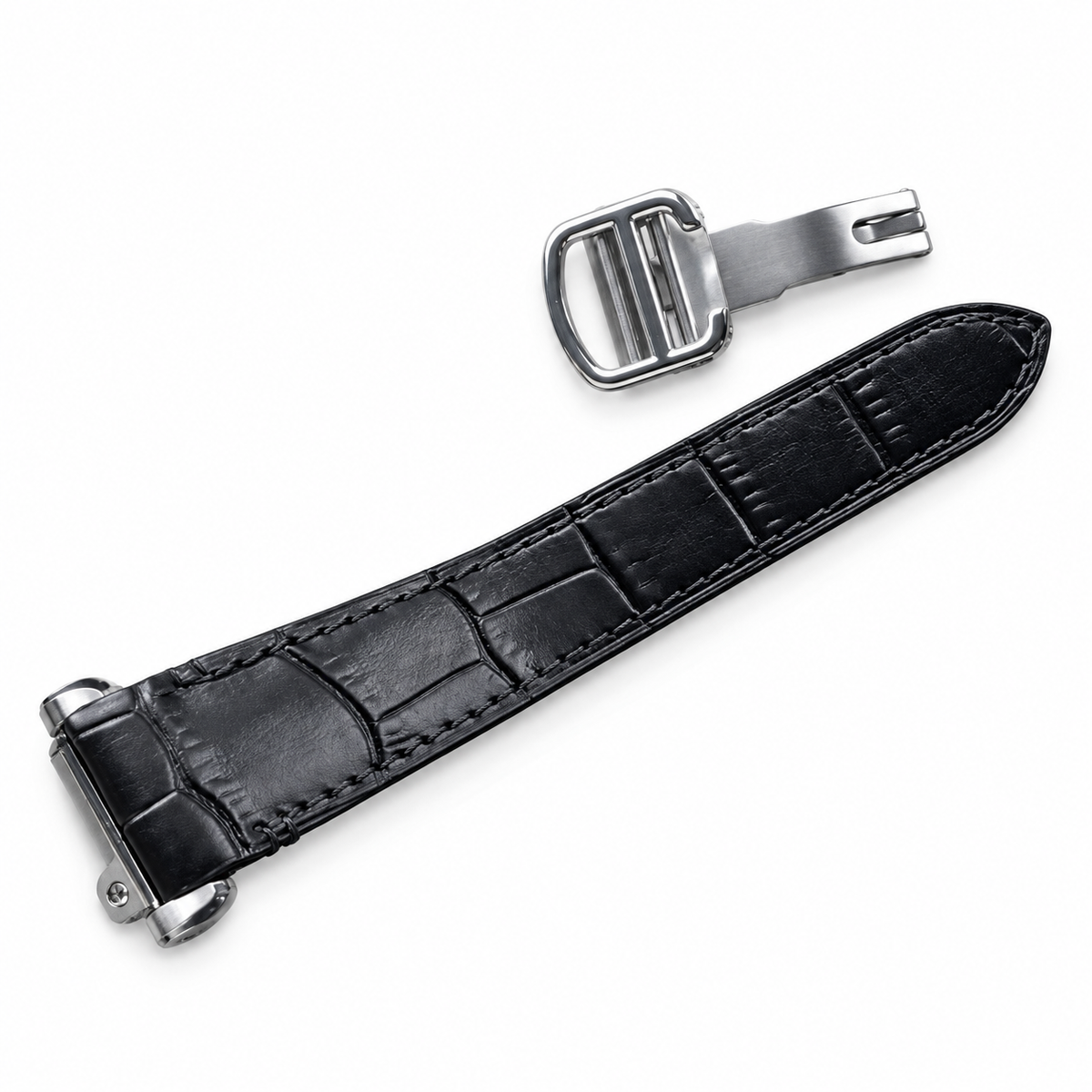 Cartier Santos de Cartier Large Stainless Steel Champagne Dial Roman Numeral Interchangeable Black Alligator Strap & Steel Bracelet Automatic Watch