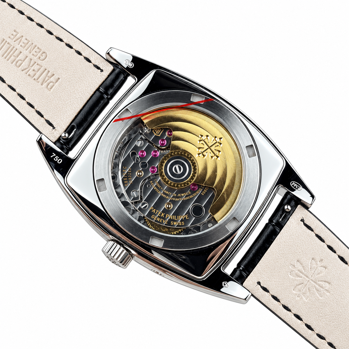 Patek Philippe Gondolo Calendario White Gold TV-Shaped Slate Grey Clous de Paris Dial Annual Calendar Moon Phase Small Seconds Black Strap 34mm