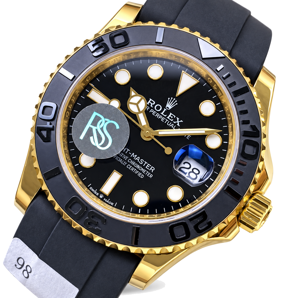 Rolex Yacht-Master Yellow Gold Black Ceramic Bezel Black Dial Oysterflex Watch