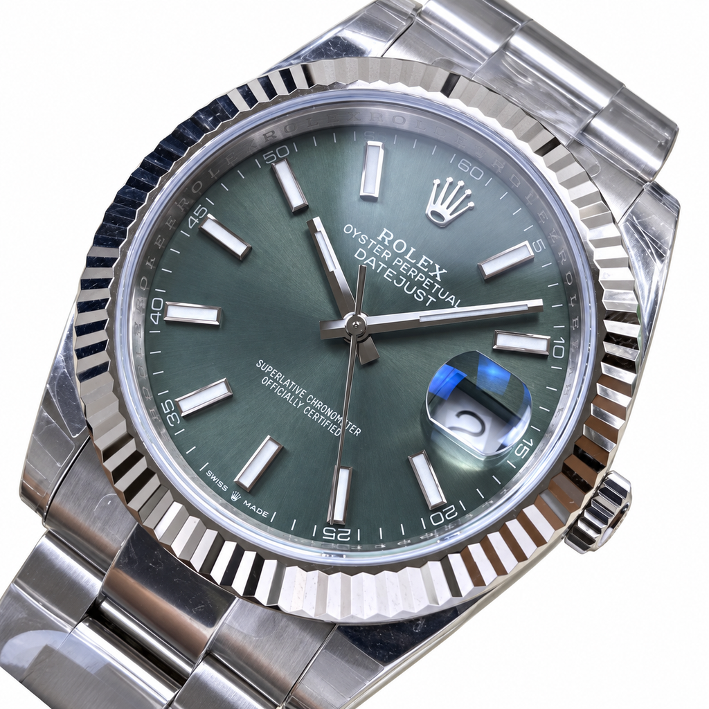 Rolex Datejust Mint Green Dial Fluted Bezel Oyster Bracelet Oystersteel
