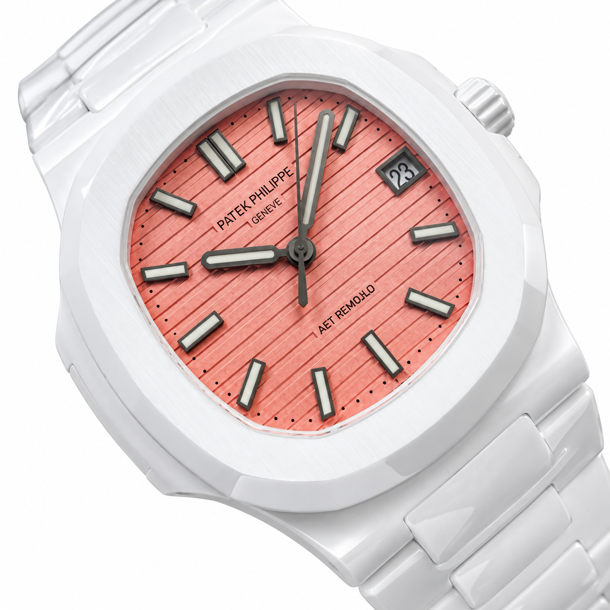 Patek Philippe Nautilus AET Fernold White Ceramic Coral Pink Dial