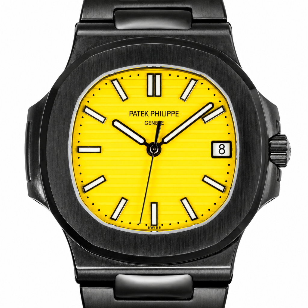 Patek Philippe Nautilus Custom DLC Black Yellow Dial Steel Bracelet Sapphire Caseback 40mm