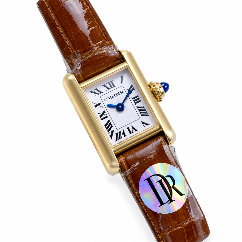 Cartier Tank Louis Cartier Yellow Gold White Dial Brown Alligator Watch