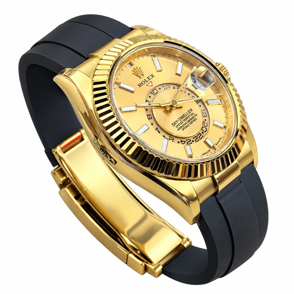 Rolex Sky-Dweller Yellow Gold Champagne Dial Oysterflex Watch