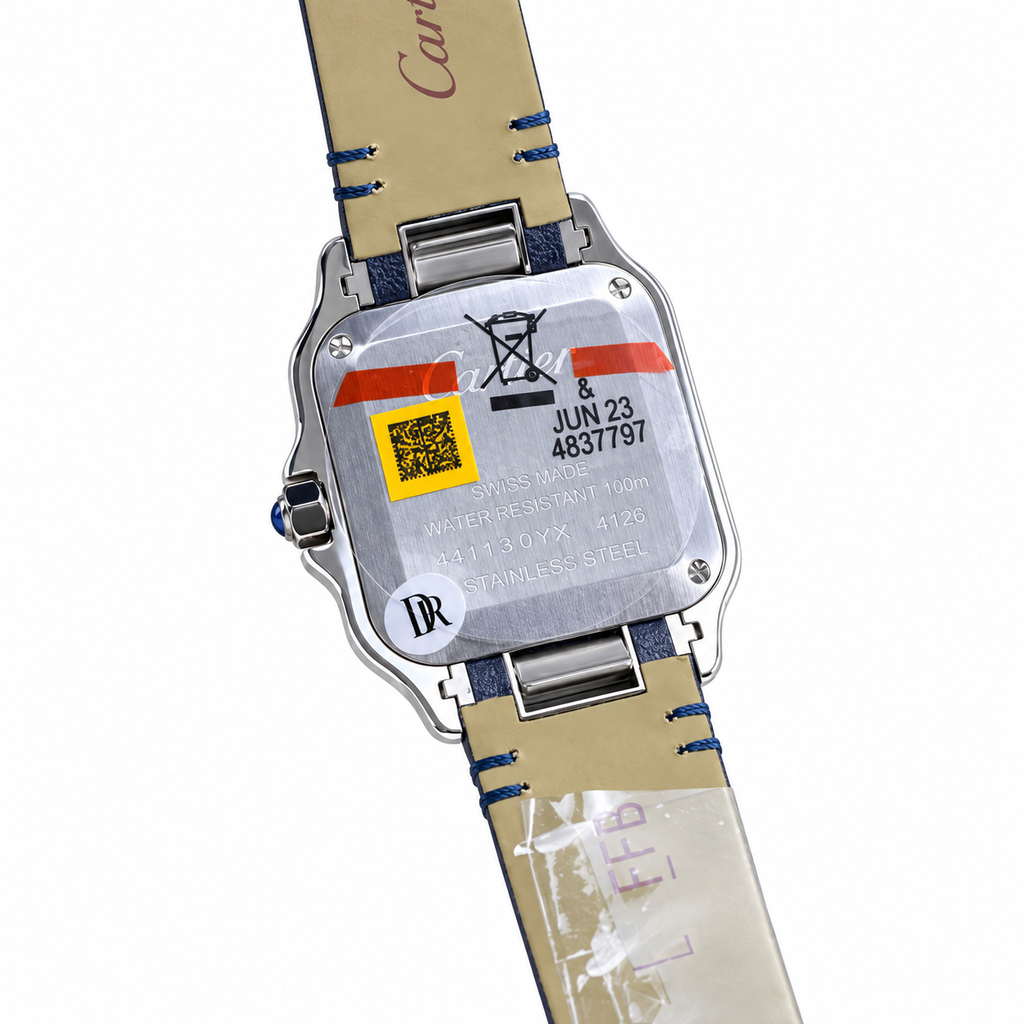 Cartier Santos de Cartier Large Stainless Steel & Yellow Gold Two-Tone White Dial Roman Numeral Blue Leather Strap Automatic Watch