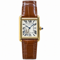 Cartier Tank Solo Yellow Gold White Dial Date Brown Alligator Watch
