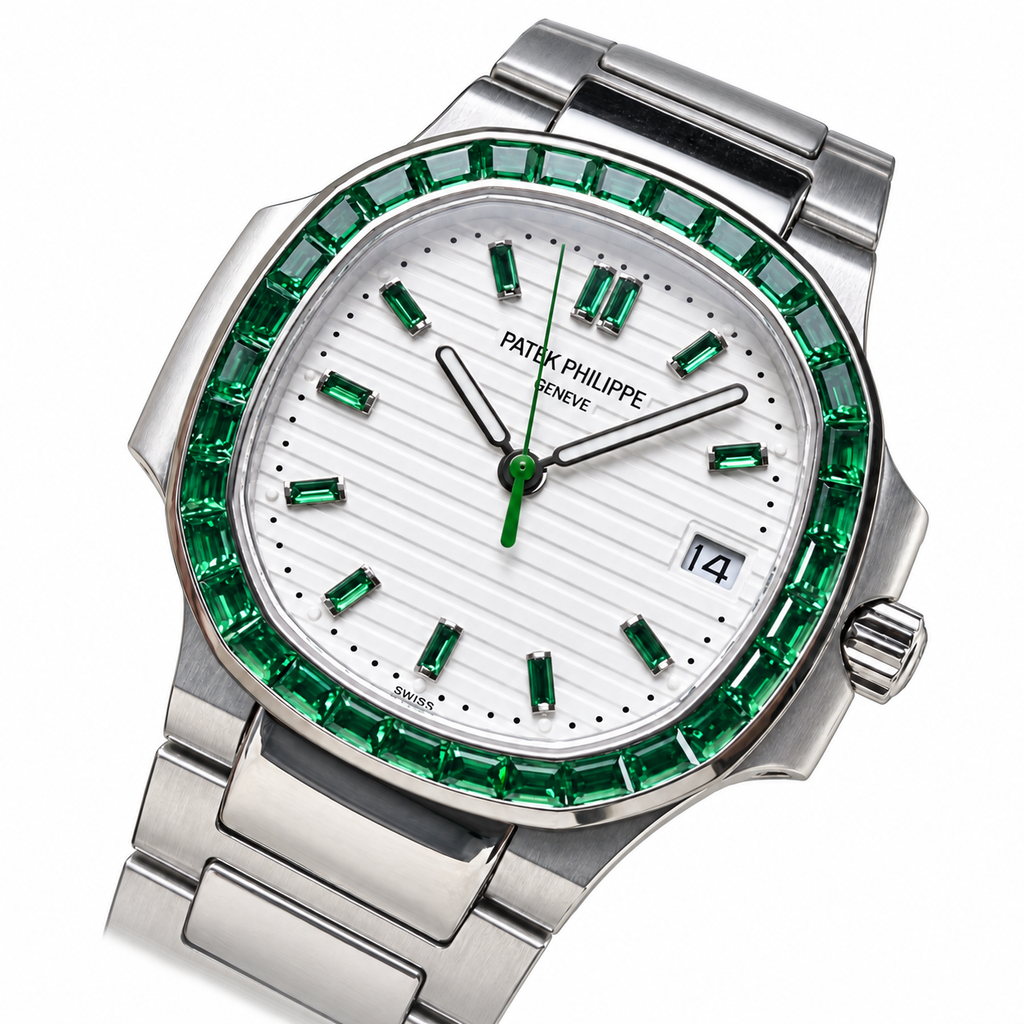 Patek Philippe Nautilus Emerald Baguette Steel White Dial