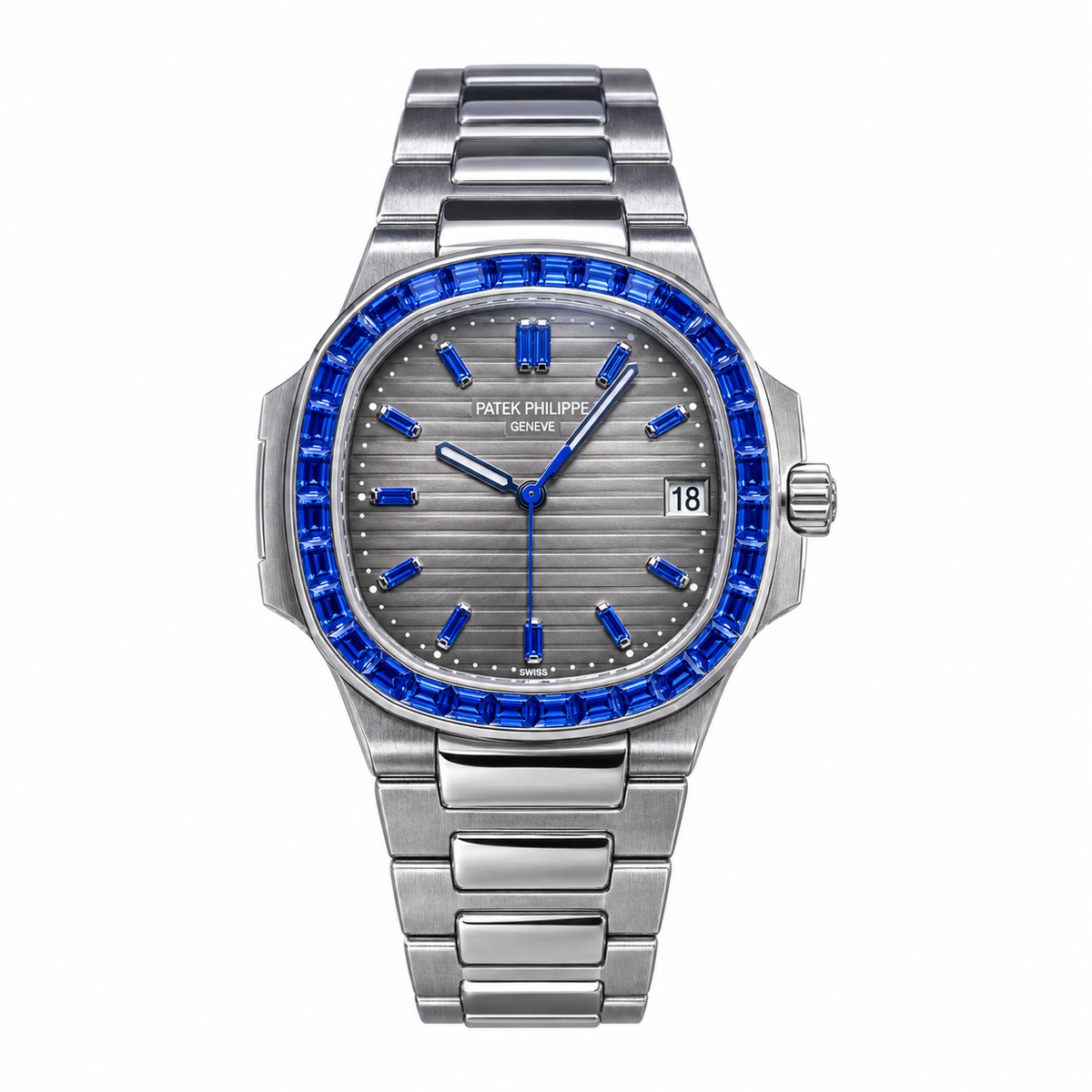 Patek Philippe Nautilus Sapphire Baguette Steel Grey Dial