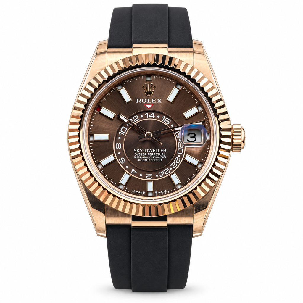 Rolex Sky-Dweller Rose Gold Chocolate Dial Oysterflex Watch