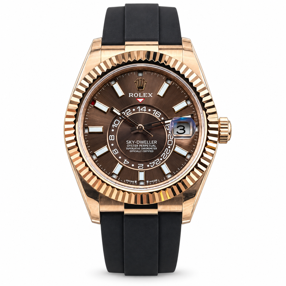 Rolex Sky-Dweller Rose Gold Chocolate Dial Oysterflex Watch