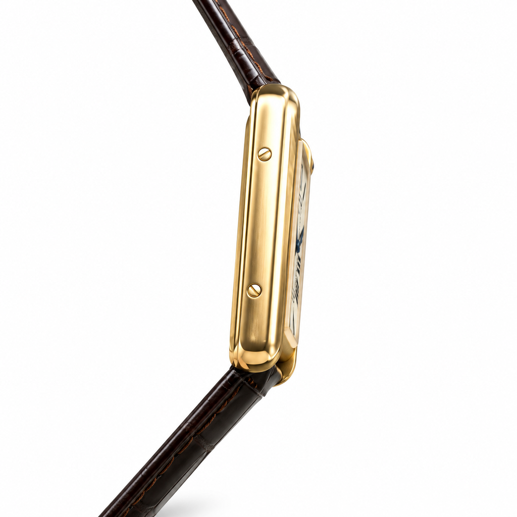 Cartier Tank Must Yellow Gold White Dial Brown Alligator Strap Watch