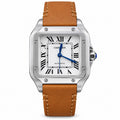 Cartier Santos de Cartier Medium Stainless Steel White Dial Tan Leather Strap Automatic Watch