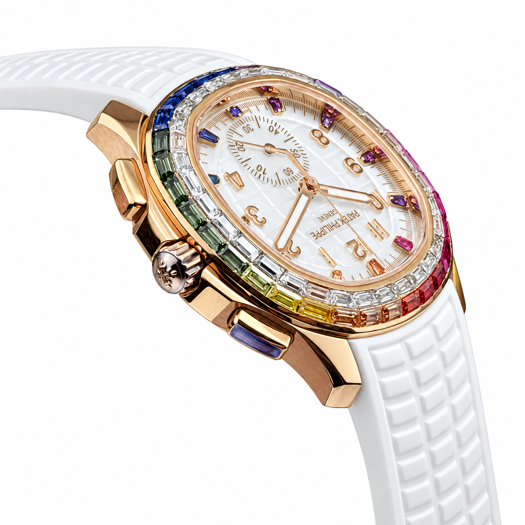 Patek Philippe Aquanaut Luce Rainbow Chronograph White Dial Rose Gold