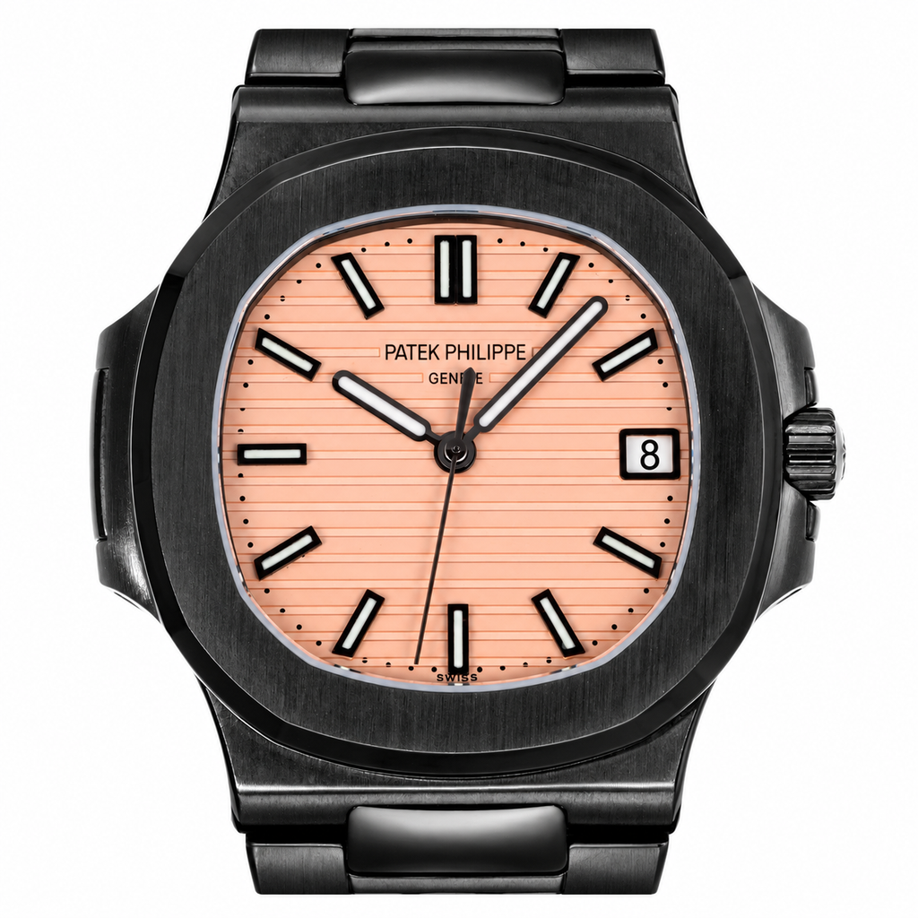 Patek Philippe Nautilus Custom DLC Black Salmon Pink Dial Steel Bracelet Date 40mm