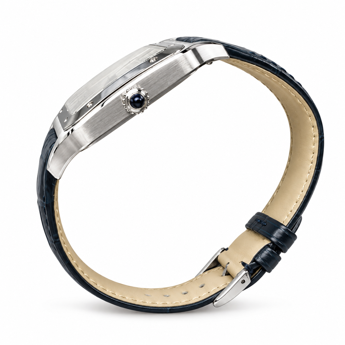 Cartier Santos-Dumont Steel White Dial Black Alligator Watch