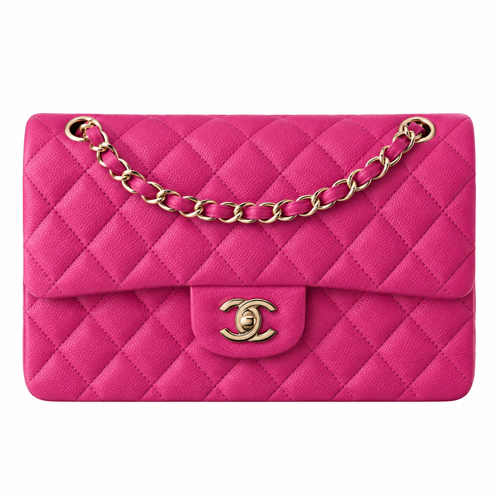 Chanel Classic Double Flap Bag Fuchsia Caviar Gold Hardware