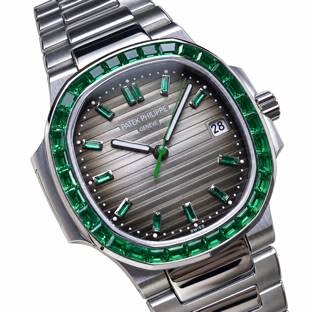 Patek Philippe Nautilus Emerald Baguette Steel Grey Dial