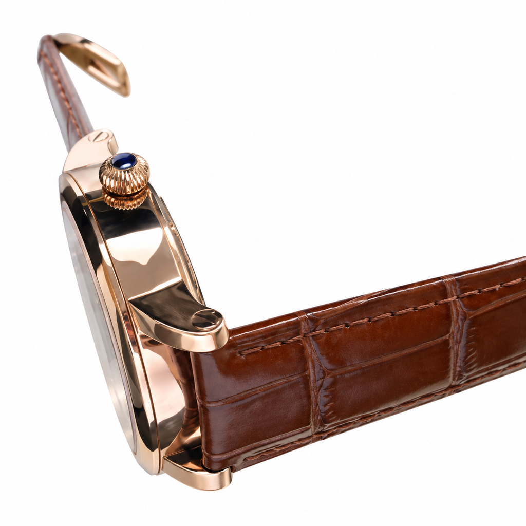 Cartier Ronde Rose Gold Brown Alligator Mechanical Watch