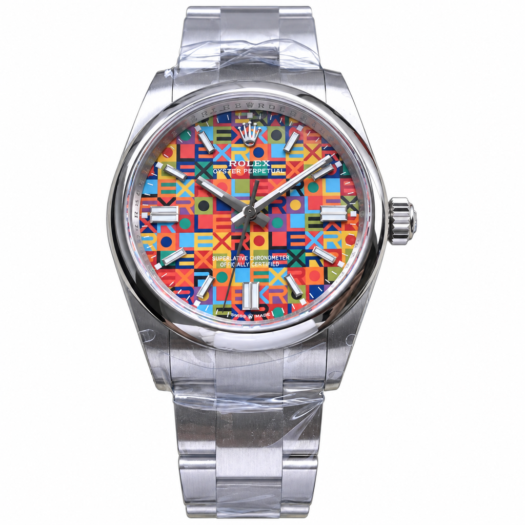 Rolex Oyster Perpetual 36 Celebration Mosaic Art Dial Stainless Steel Watch