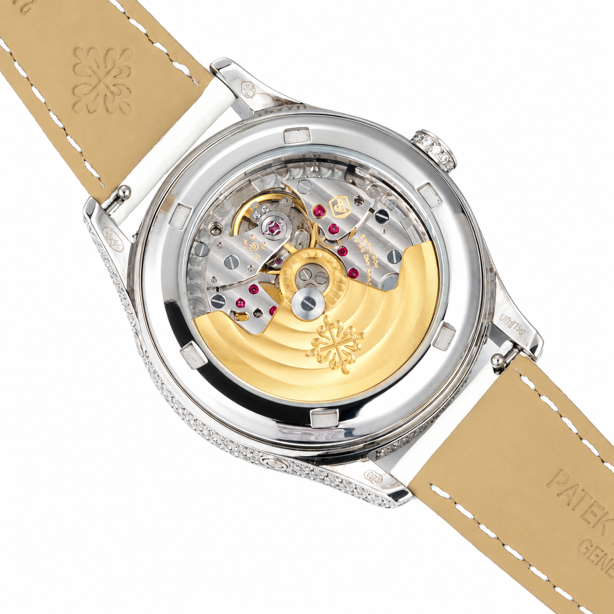 Patek Philippe Ladies White Gold Full Diamond Case Annual Calendar Moon Phase MOP Dial Arabic Numerals 38mm