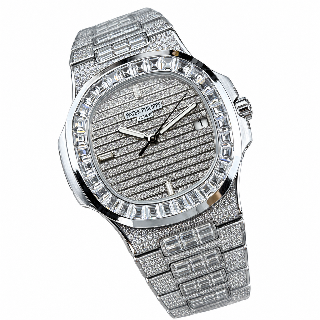 Patek Philippe Nautilus Iced Out Full Diamond Steel Baguette Bezel 40mm