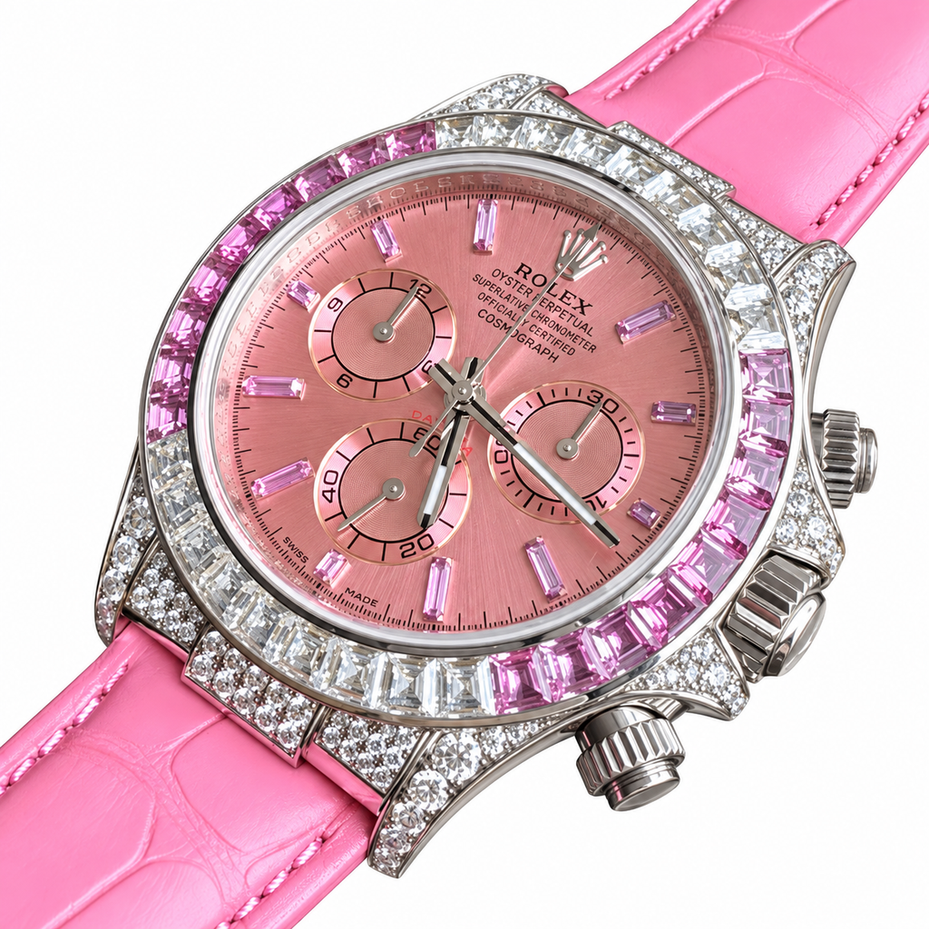 Rolex Cosmograph Daytona White Gold Pink Sapphire Diamond Bezel Pink Dial Watch