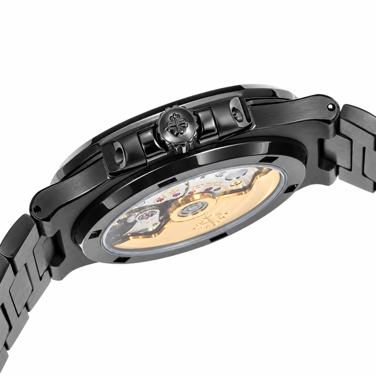 Patek Philippe Nautilus Custom DLC Black Red Dial Steel Bracelet 40mm