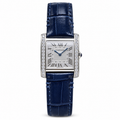 Cartier Tank MC Large Stainless Steel Full Diamond Bezel White Dial Blue Alligator Strap Watch