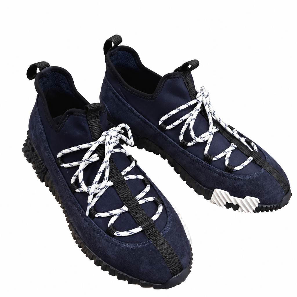 Hermès Navy Low-Top Sneakers with Patterned Laces