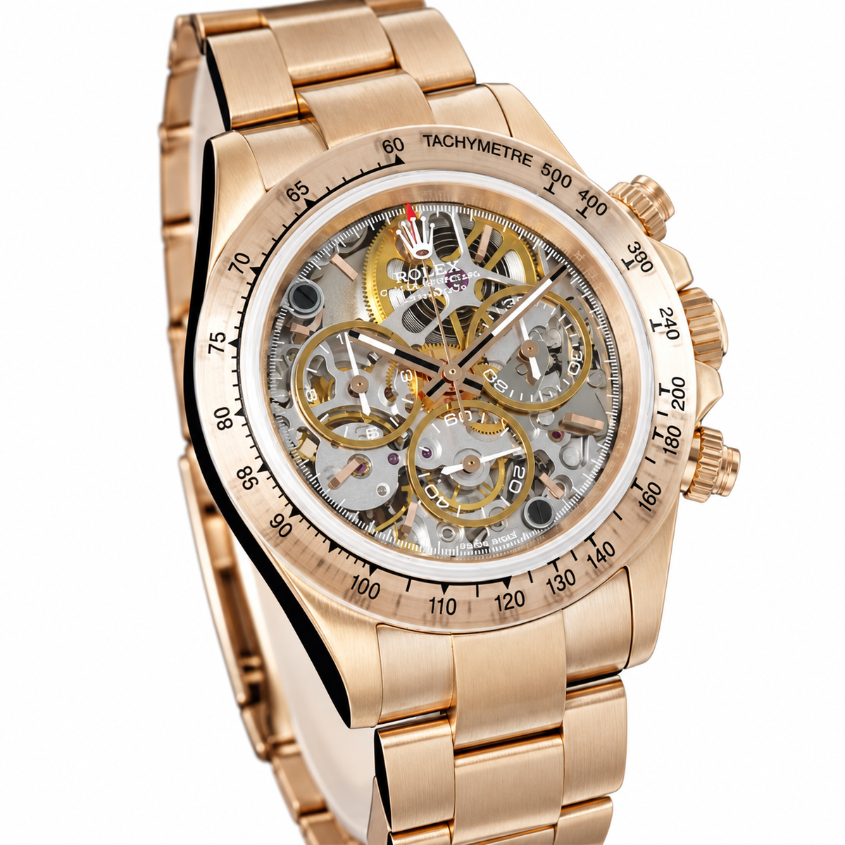 Rolex Cosmograph Daytona 18K Everose Gold Skeleton Dial Oyster Bracelet Watch 40mm