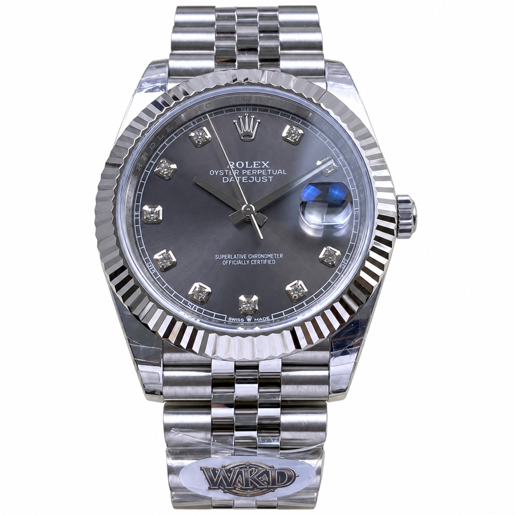Rolex Datejust 41mm Slate Diamond Dial Fluted Bezel Jubilee Bracelet Oystersteel
