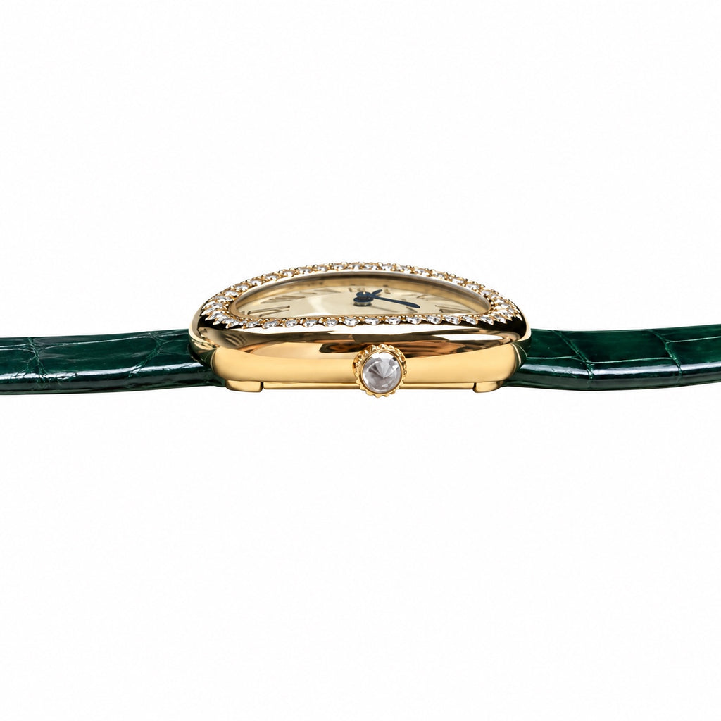 Cartier Baignoire Diamond Yellow Gold Green Alligator Watch