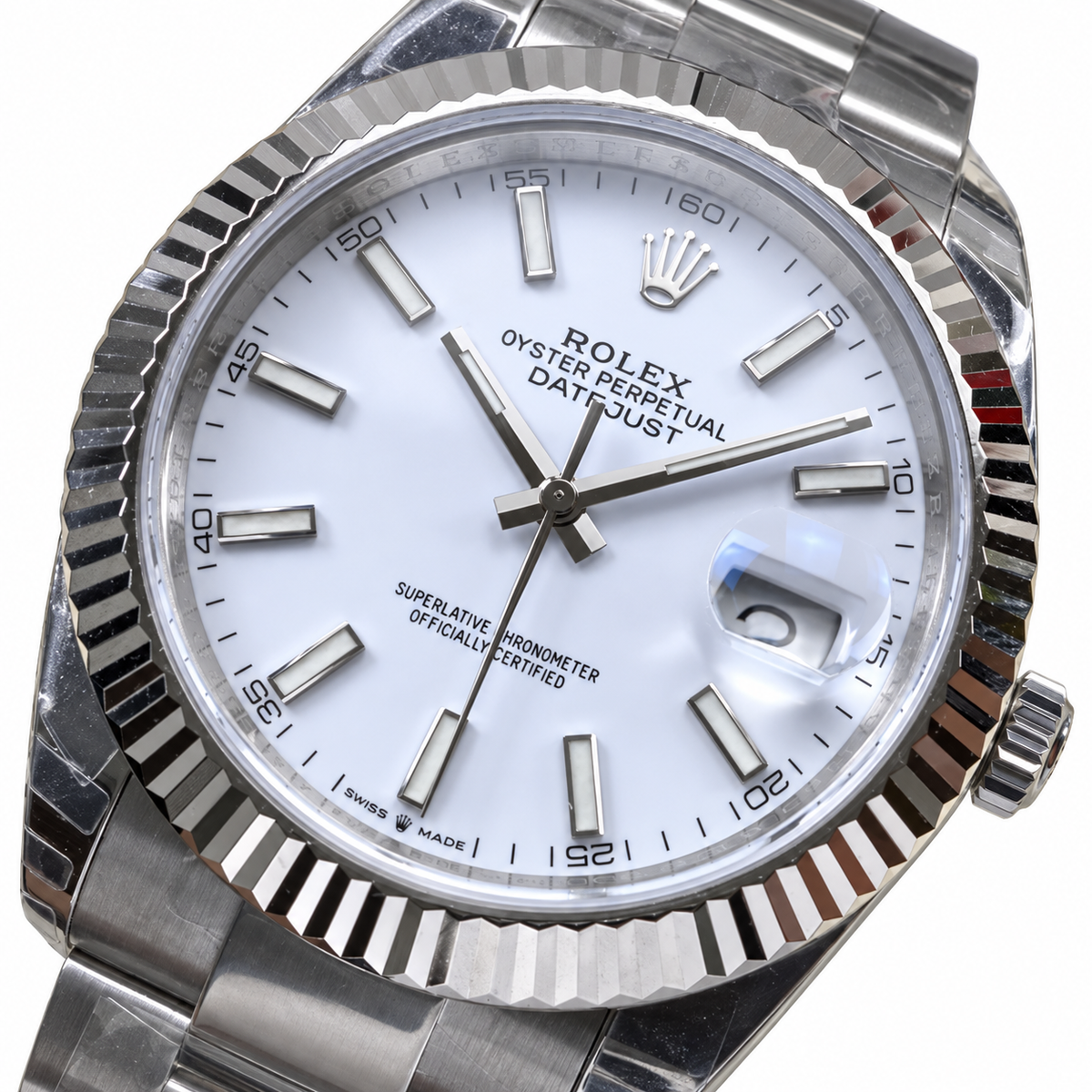 Rolex Datejust White Dial Fluted Bezel Jubilee Bracelet Oystersteel