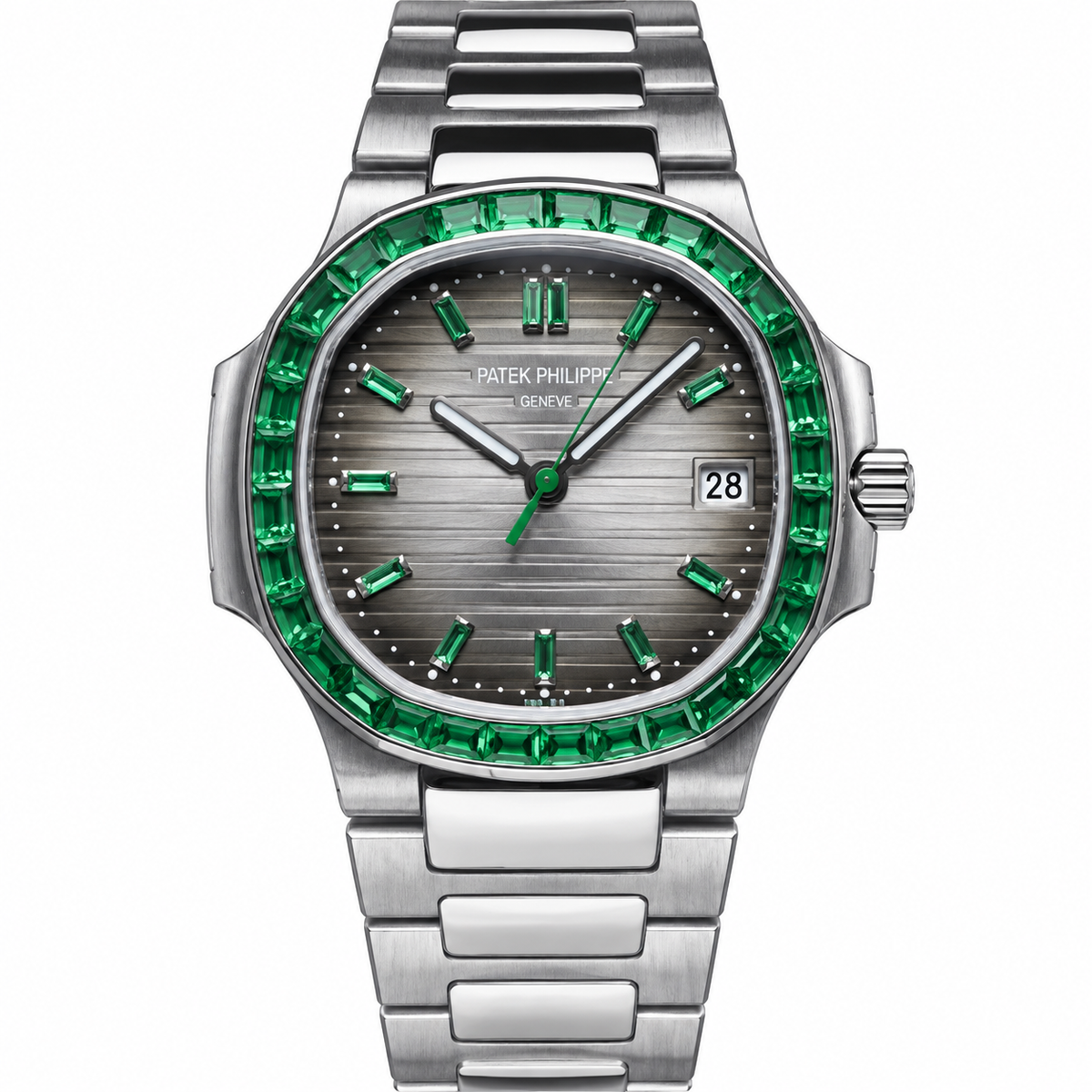 Patek Philippe Nautilus Emerald Baguette Steel Black Dial