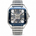 Cartier Santos de Cartier Large Skeleton Blue ADLC Bezel Automatic Steel Bracelet Watch