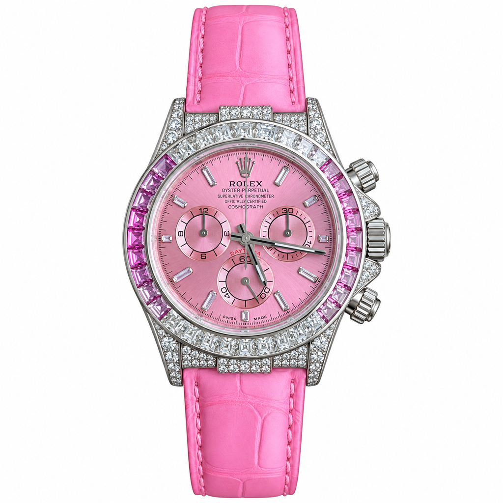 Rolex Cosmograph Daytona White Gold Pink Sapphire Diamond Bezel Pink Dial Watch