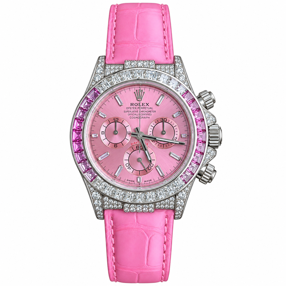 Rolex Cosmograph Daytona White Gold Pink Sapphire Diamond Bezel Pink Dial Watch