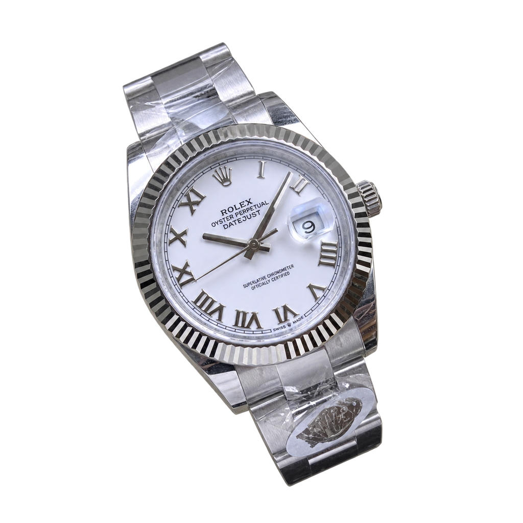 Rolex Datejust White Roman Numeral Dial Fluted Bezel Oyster Bracelet Oystersteel
