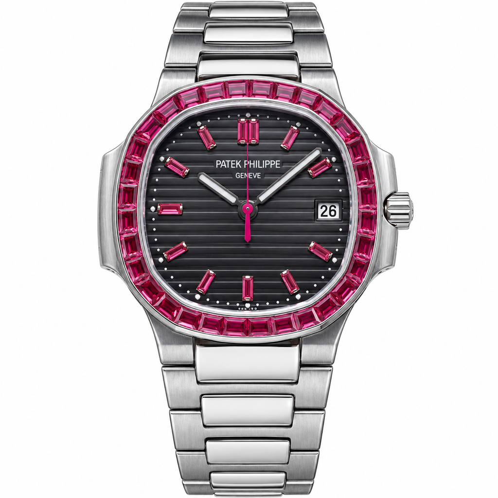 Patek Philippe Nautilus Ruby Baguette Steel Black Dial
