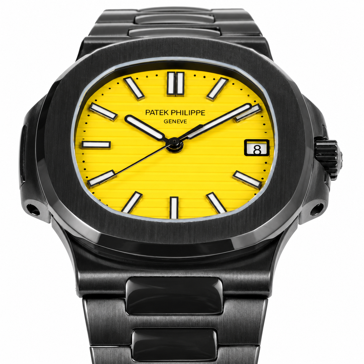 Patek Philippe Nautilus Custom DLC Black Yellow Dial Steel Bracelet Sapphire Caseback 40mm