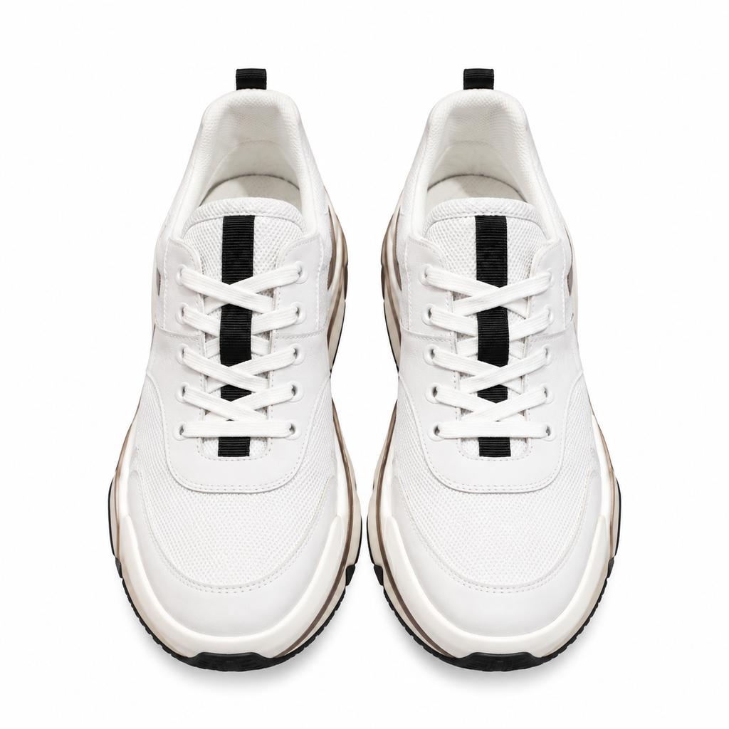 Hermès White Leather & Mesh Sneakers with Beige Accents