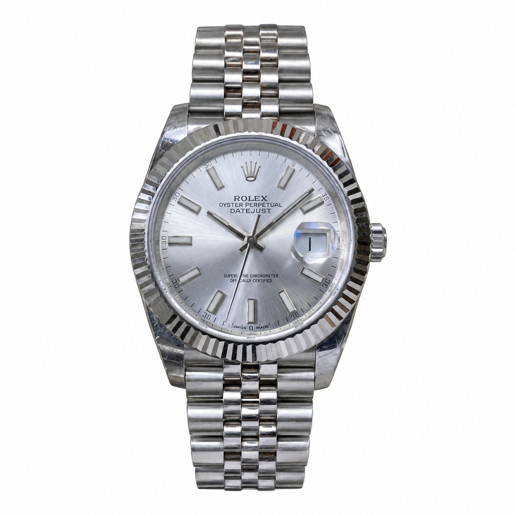 Rolex Datejust 41mm Silver Sunray Dial Fluted Bezel Jubilee Bracelet Oystersteel